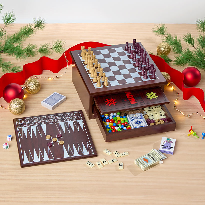 Wooden 15-in-1 Game Center - Family Fun with Chess, Checkers, and More