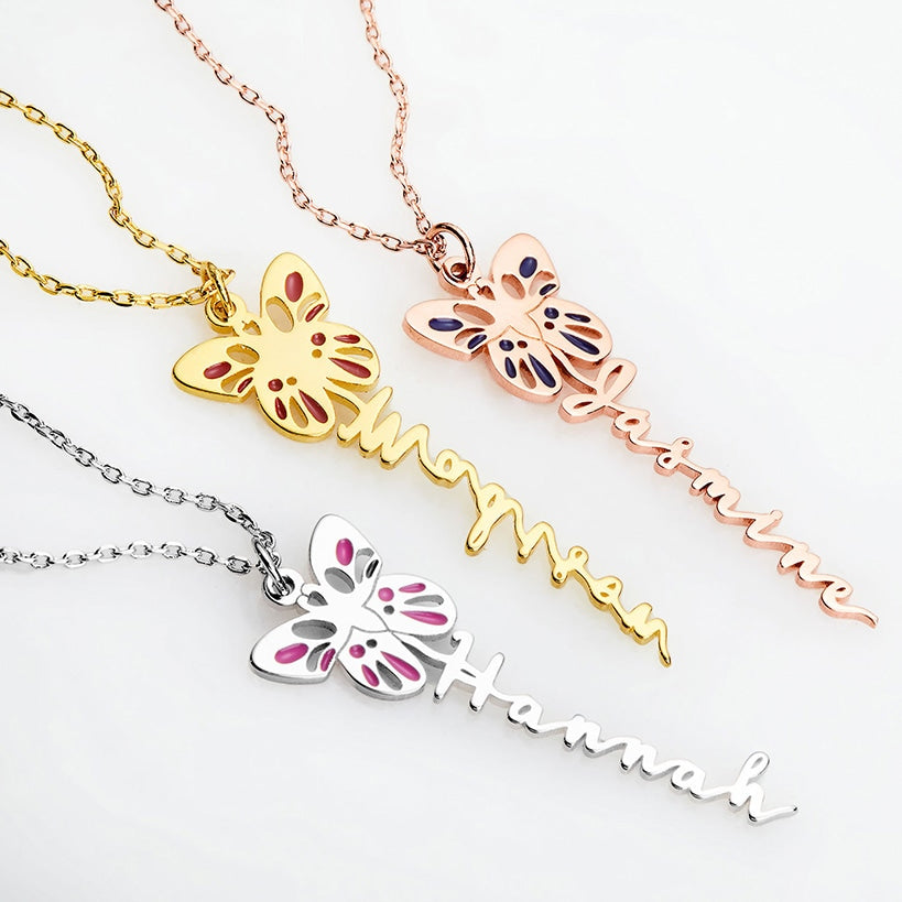 Personalized Birth Month Butterfly Name Necklace