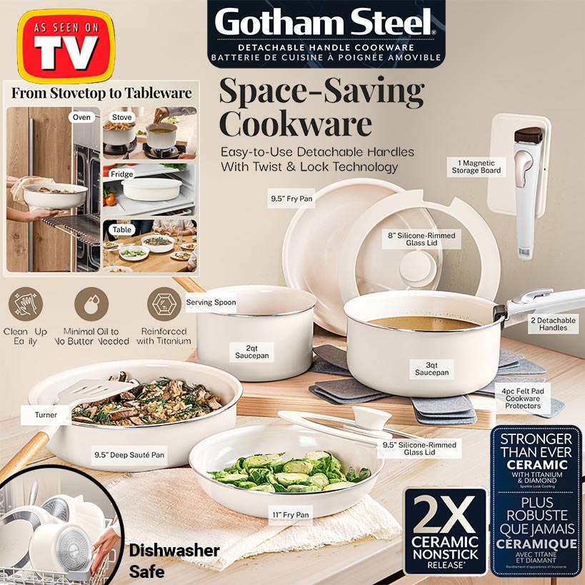 Gotham Steel® 18-Pc. Detachable Cookware Set