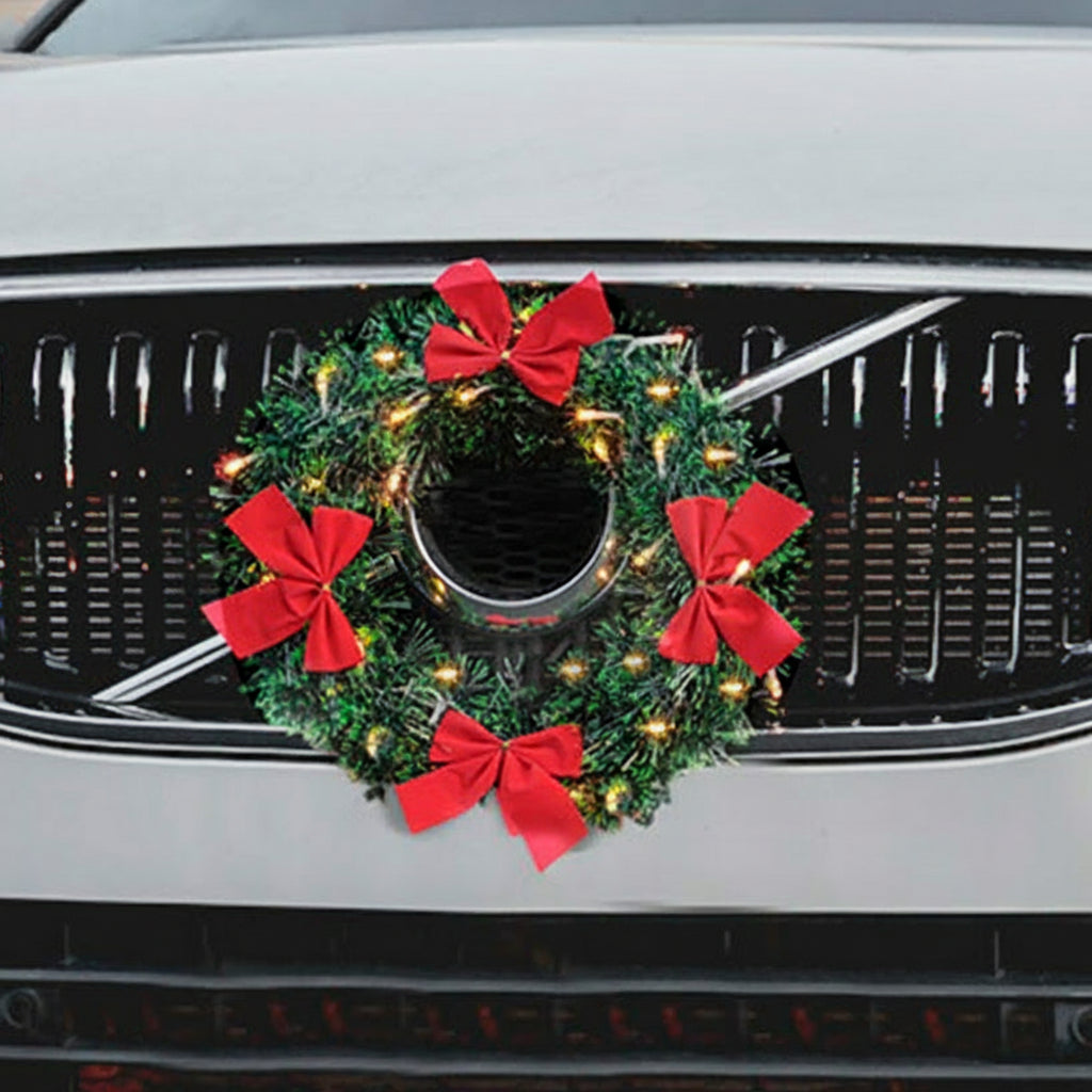 12" Holiday Lighted LED Car Wreath With 4 Bows