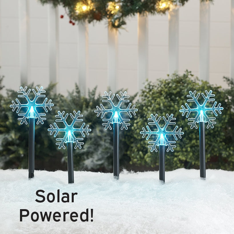 Solar LED Christmas Snowflake Changing Lights Set of 5