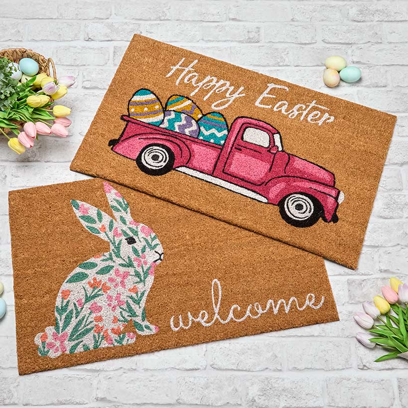 Easter Bunny & Spring Truck Outdoor Coir Doormat 30" x 18"