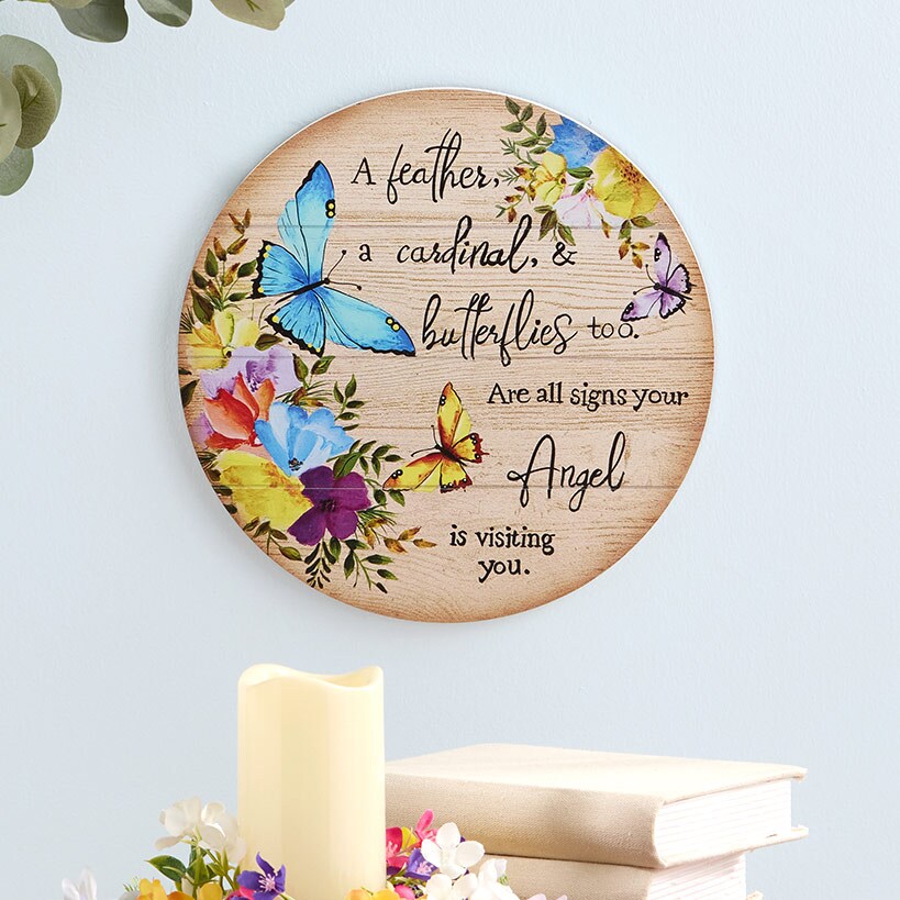 Round Butterfly Wall Plaque With Angel Sentiment