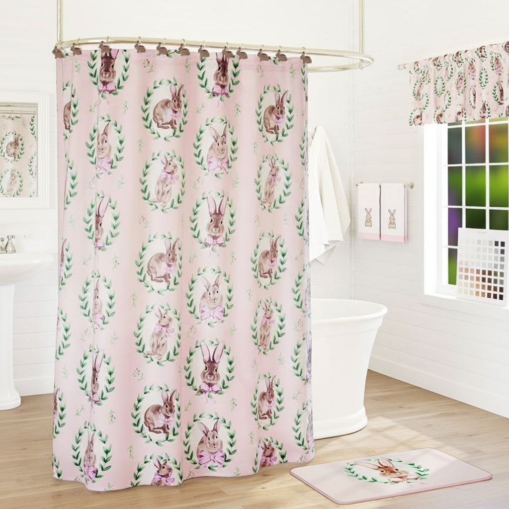 Bunnies and Bows Shower Curtain, Bath Rug, or Hooks