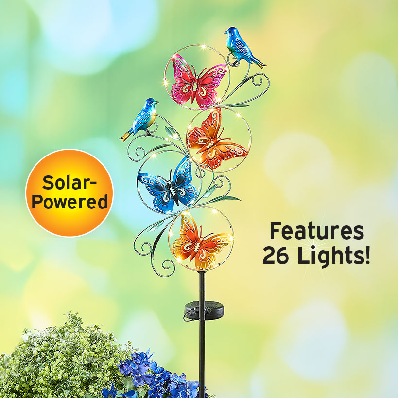 Magical Butterfly And Bird Solar Garden Stake