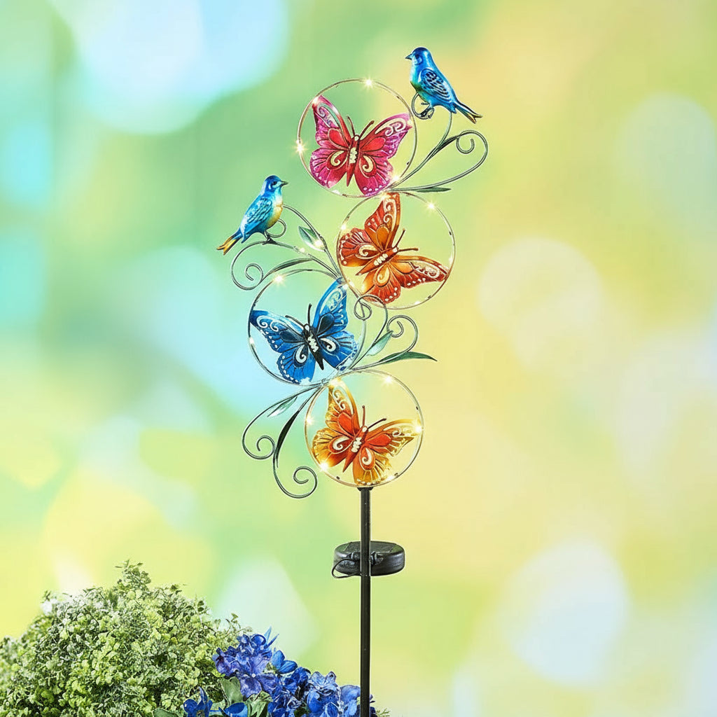 Magical Butterfly And Bird Solar Garden Stake