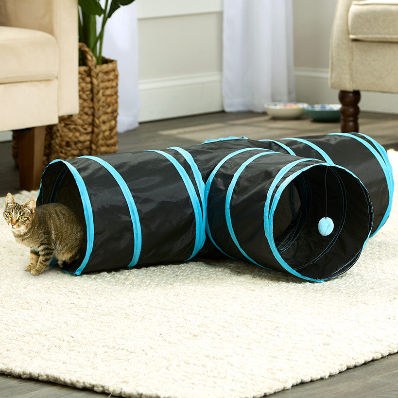Pop-Up Cat Tunnel With Pom-Pom Teaser Toy Compact Collapsible