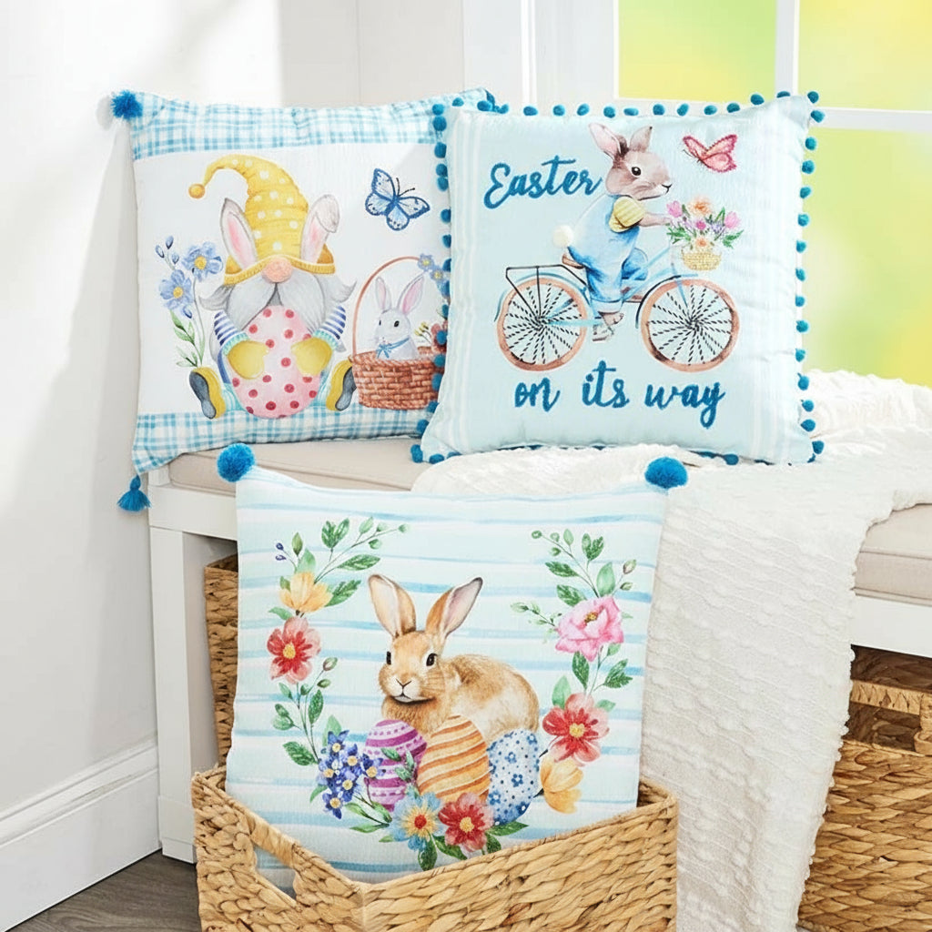 Easter Bunny Embroidered Decorative Pillow