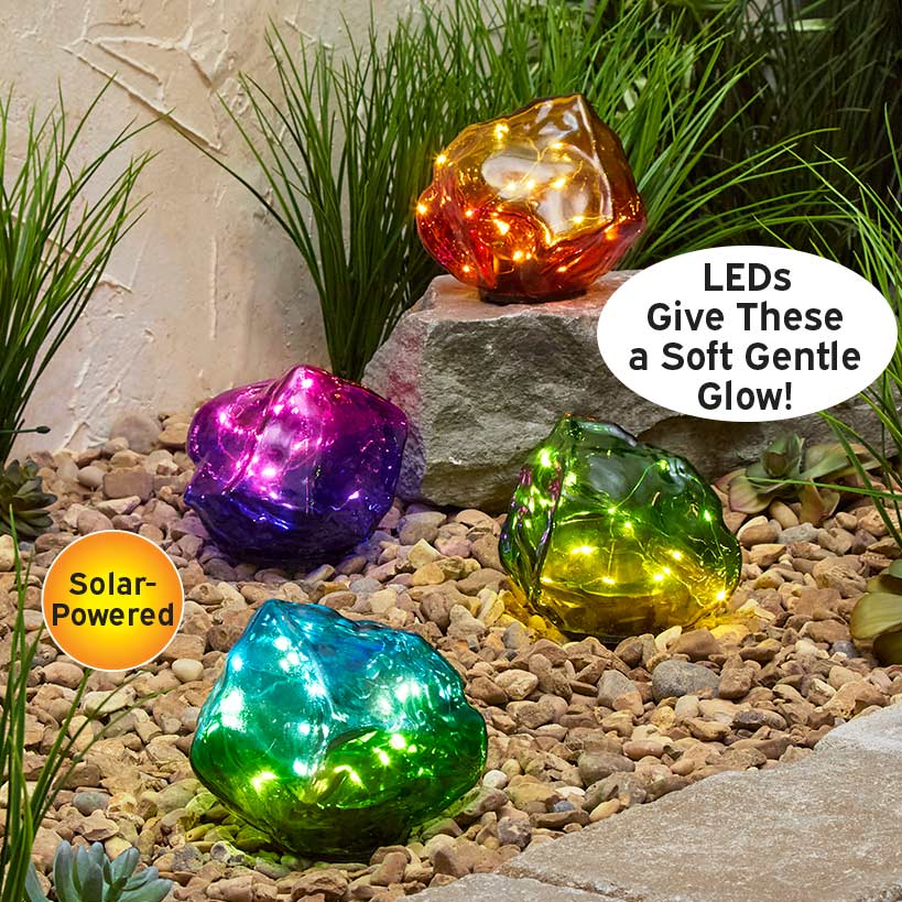 Vibrant Solar Lighted Glass Stone With Fairy Lights