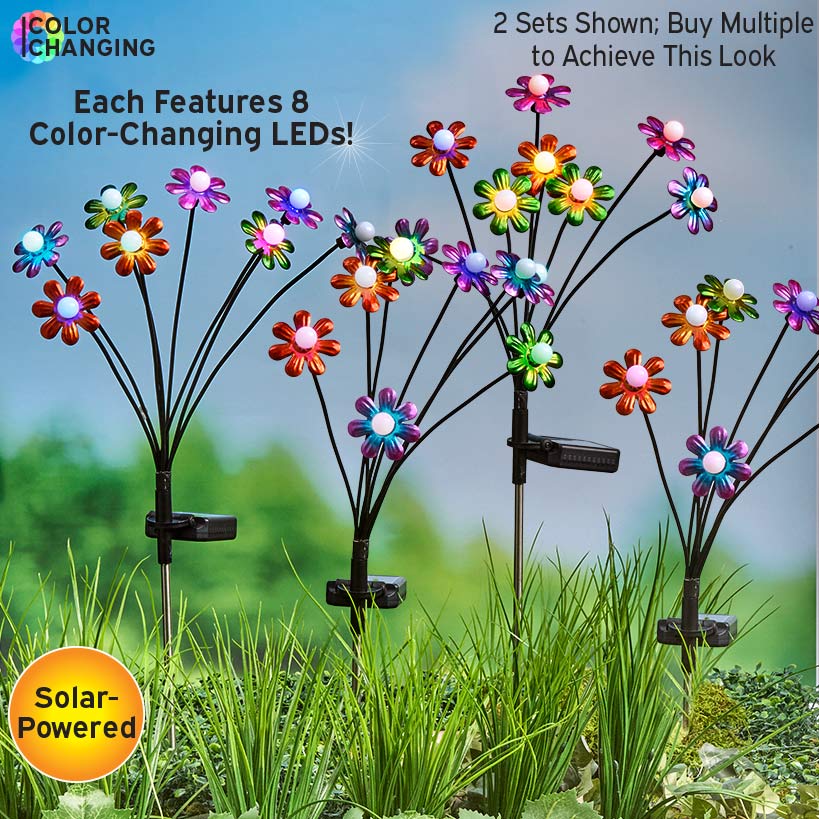 Flower Spray Solar Garden Stakes - Set of 2