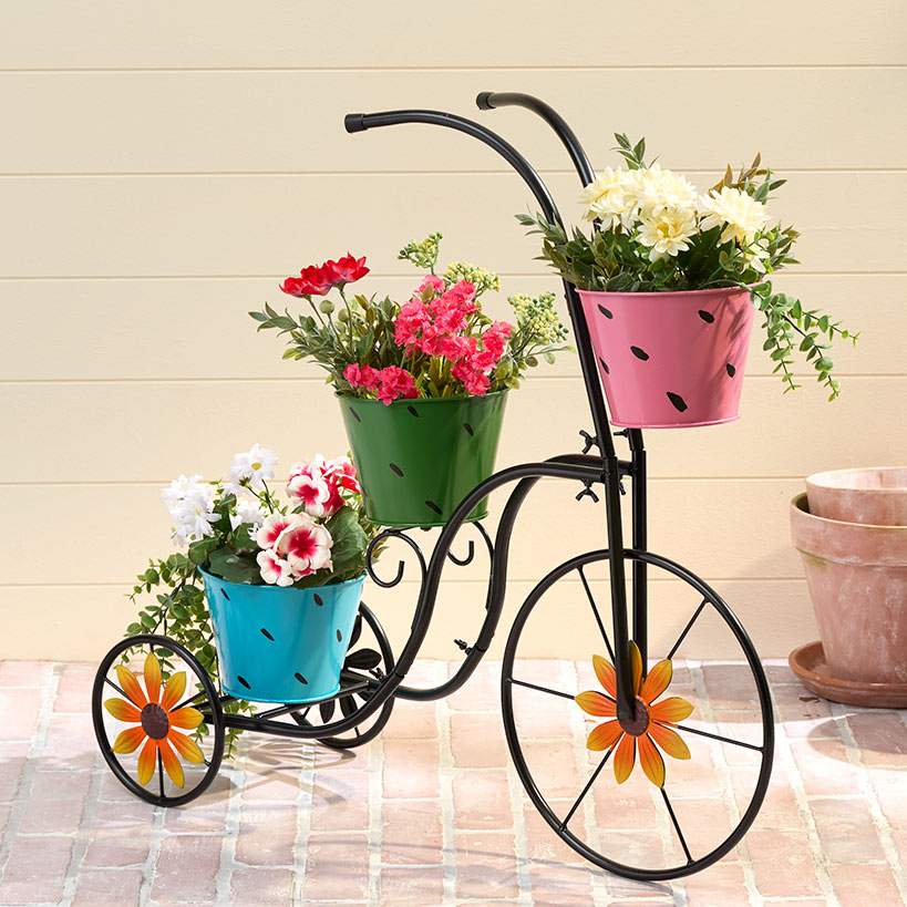 Vibrant Bike Planter With 3 Pots And Flower Wheels