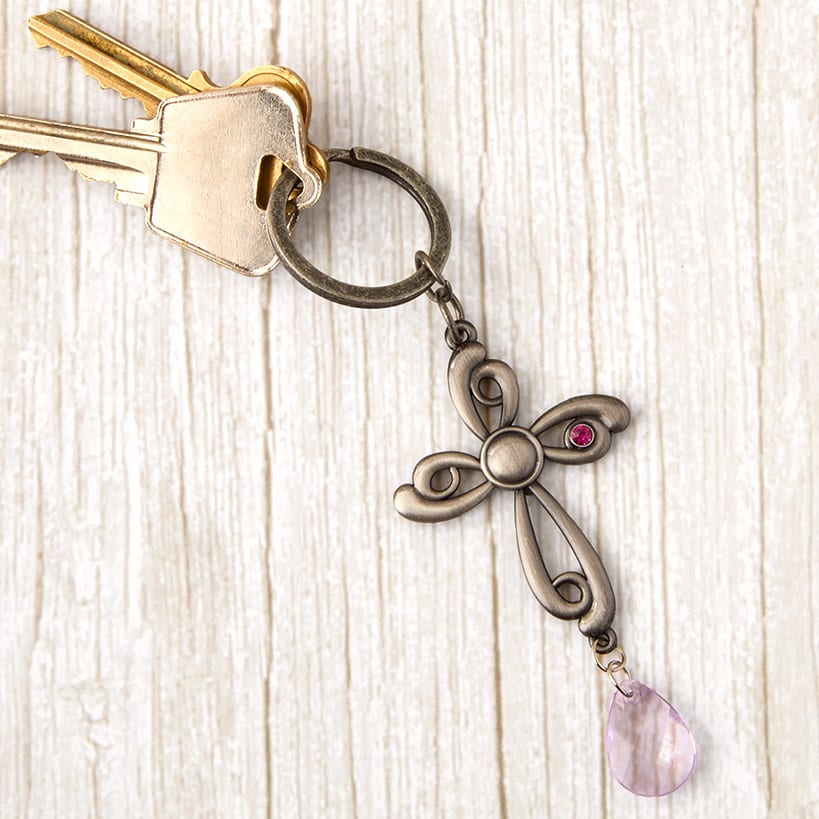 Mother's Day Floral Cross Keychain With Charm