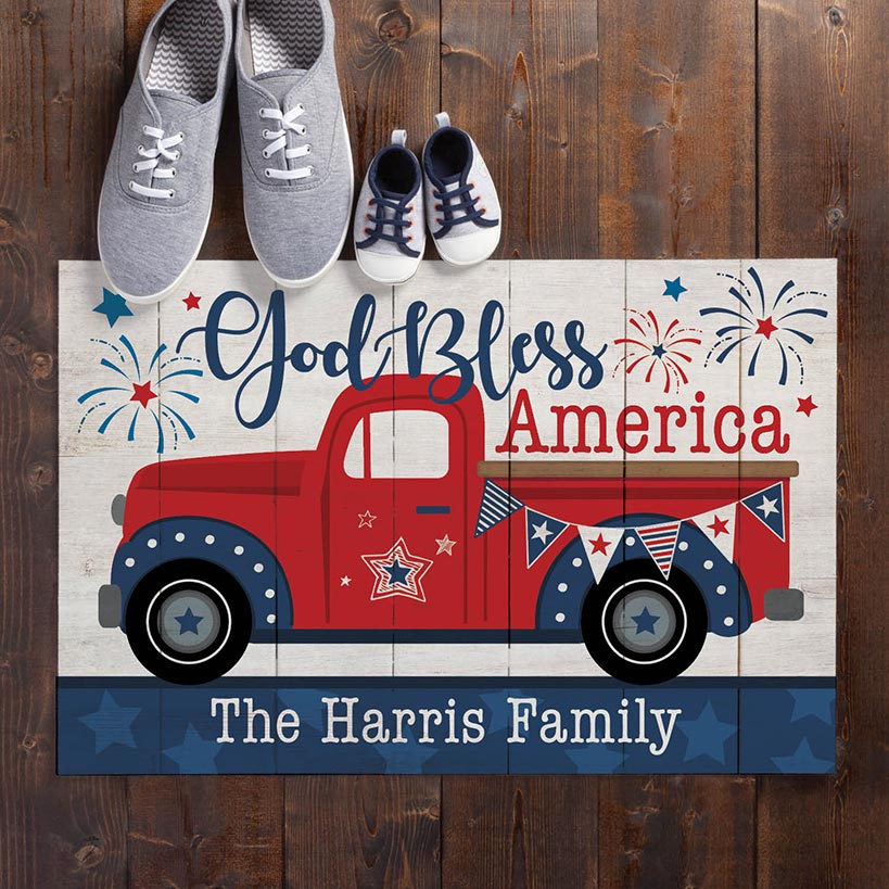 Personalized God Bless America Pick Up Truck Doormat