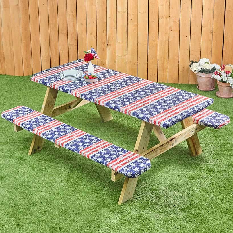 Mossy Oak Stars and Stripes 3-Pc. Vinyl Easy Fit Picnic Tablecloth