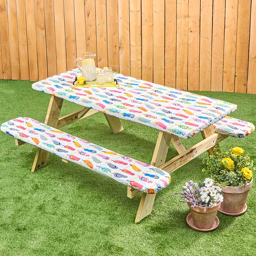 Flip Flops 3-Pc. Vinyl Easy Fit Picnic Tablecloth