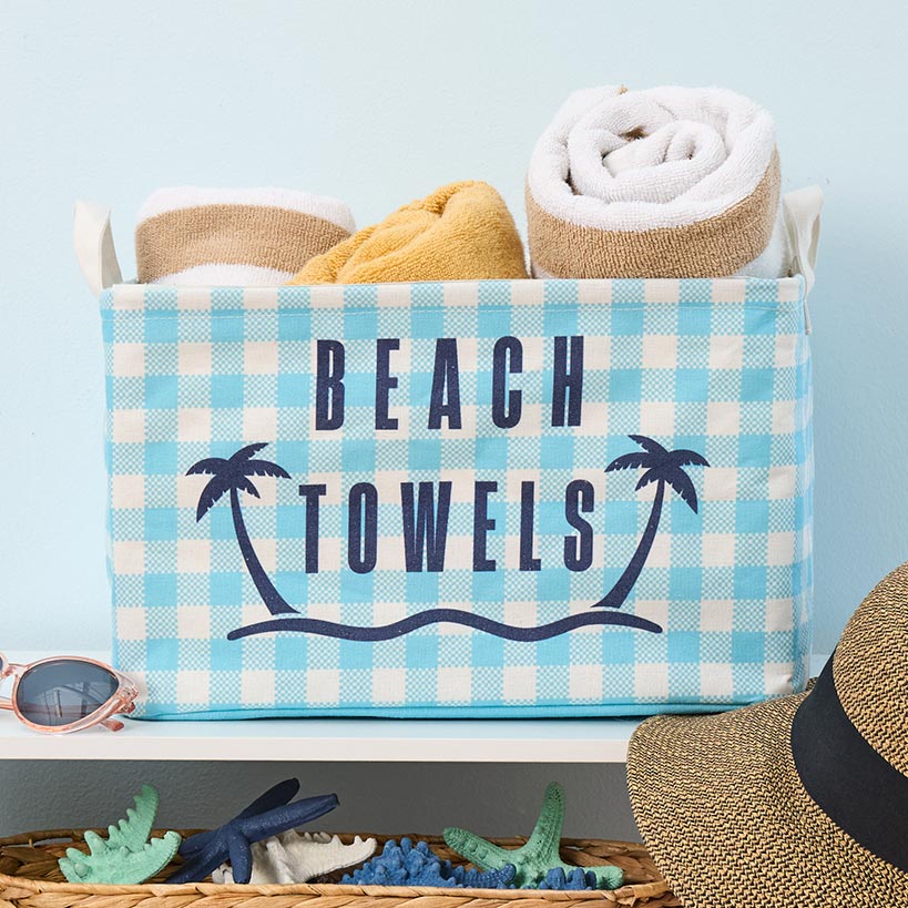 Summer Fun Blue Plaid Storage Tote - For Beach Towels