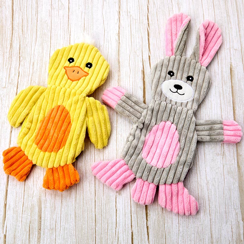 Spring Dog Toys - Squeaker, Plush Corduroy, Stuffing-Free