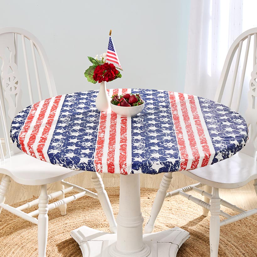 Mossy Oak Stars and Stripes Round Vinyl Easy Fit Tablecloth Fits 36"-48"