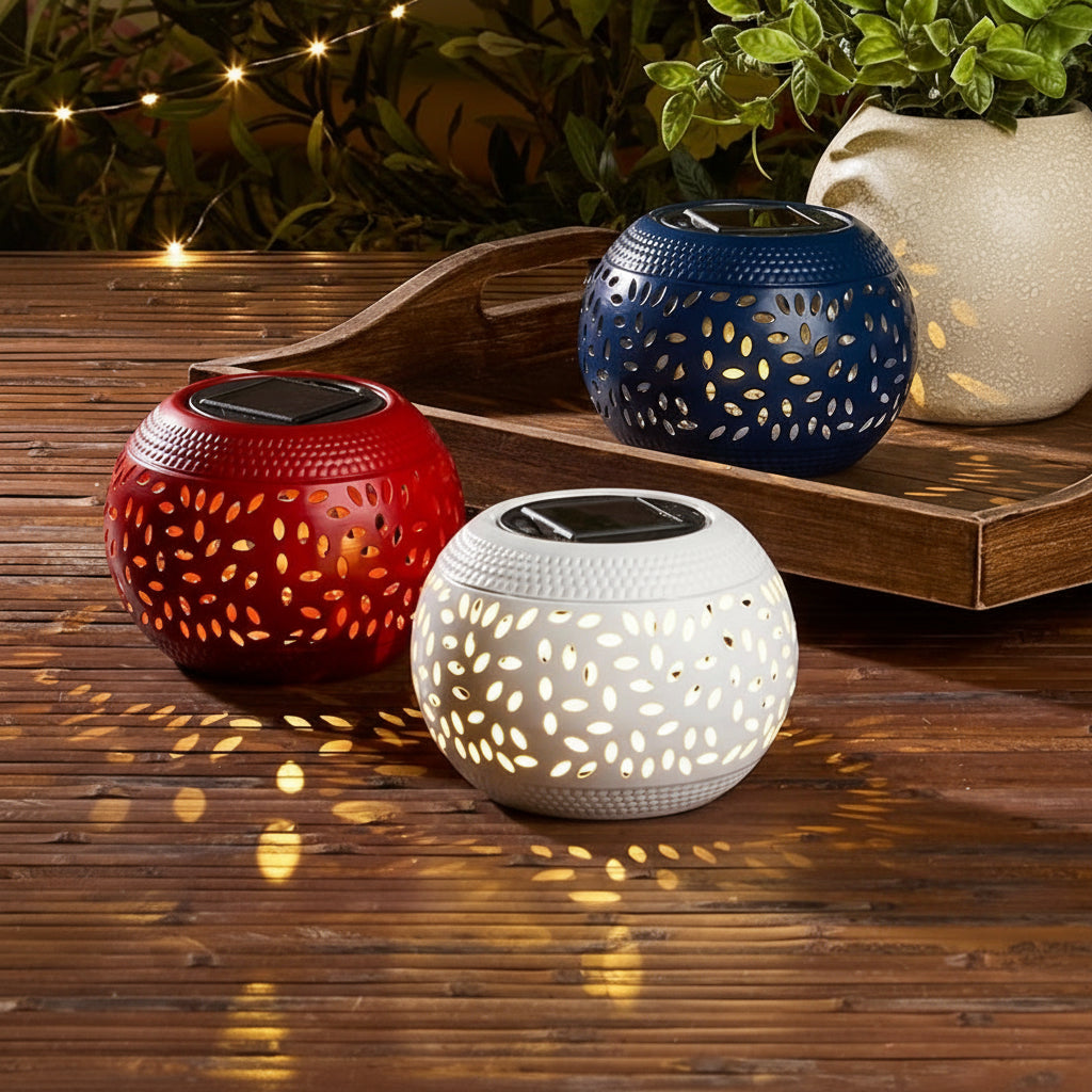 Solar Cutout Shadow Cast Round Table Lanterns