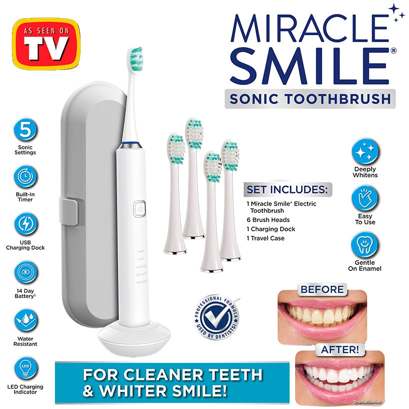 Miracle Smile® Sonic Toothbrush - Ultra Whitening , 5 Cleaning Modes