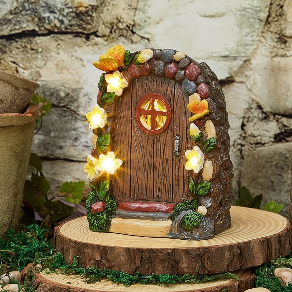 Miniature Solar Fairy Garden Door with Butterfly Accents