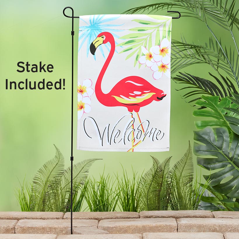 Outdoor Welcome Flamingo Garden Flag with Flag Pole