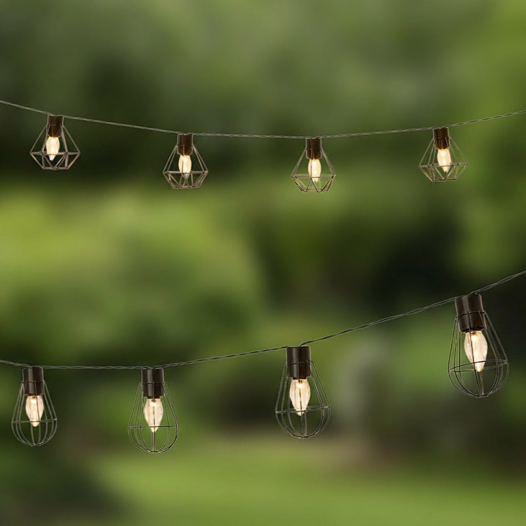 Solar Cafe Lights with Metal Cage Covers 10-LED String