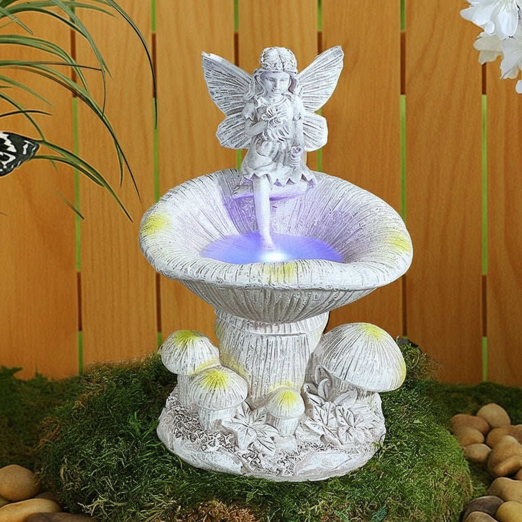 Solar Fairy Statue for Garden with Mushroom