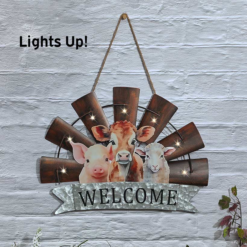 Welcome Windmill Sign With Farm Animals And LED Lights Hanging Decor