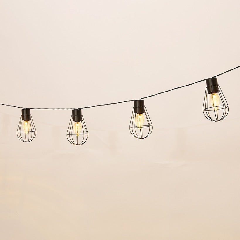 Solar Cafe Lights with Metal Cage Covers 10-LED String