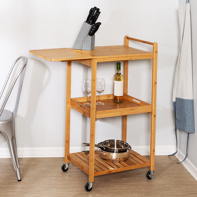 Kitchen Cart with Drop-Leaf Bamboo