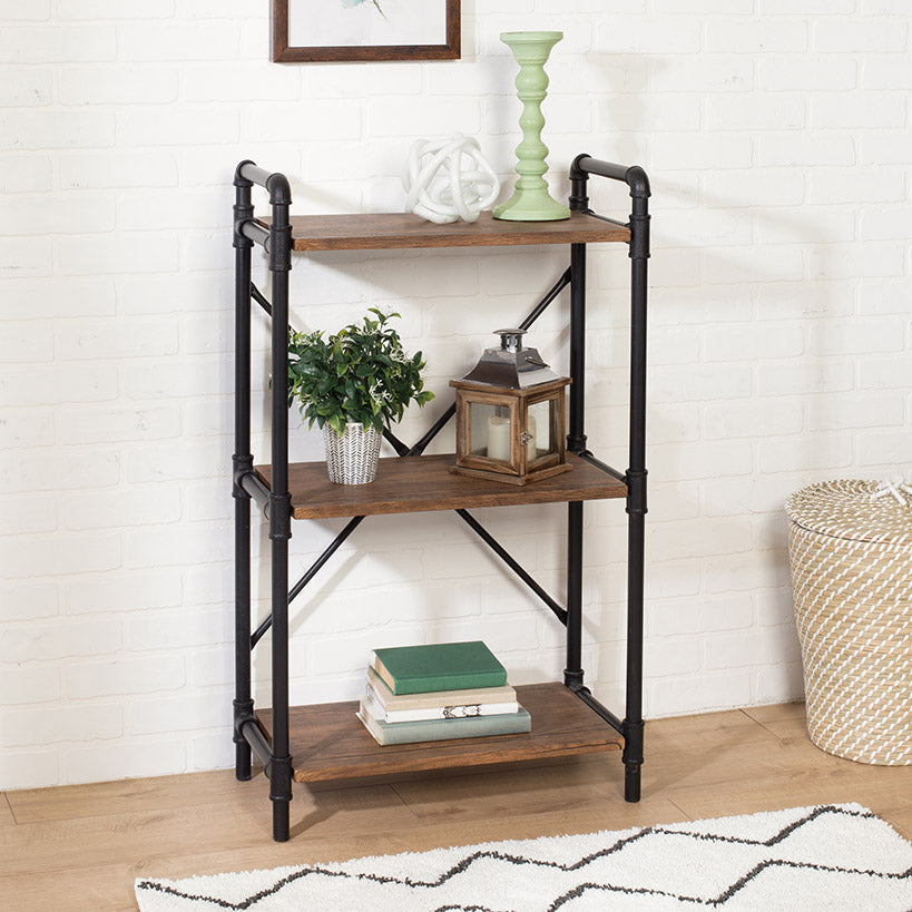 Rustic Black 3-Tier Industrial Bookshelf
