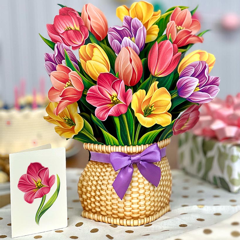 Festive Tulips Pop-Up Flower Bouquet Card