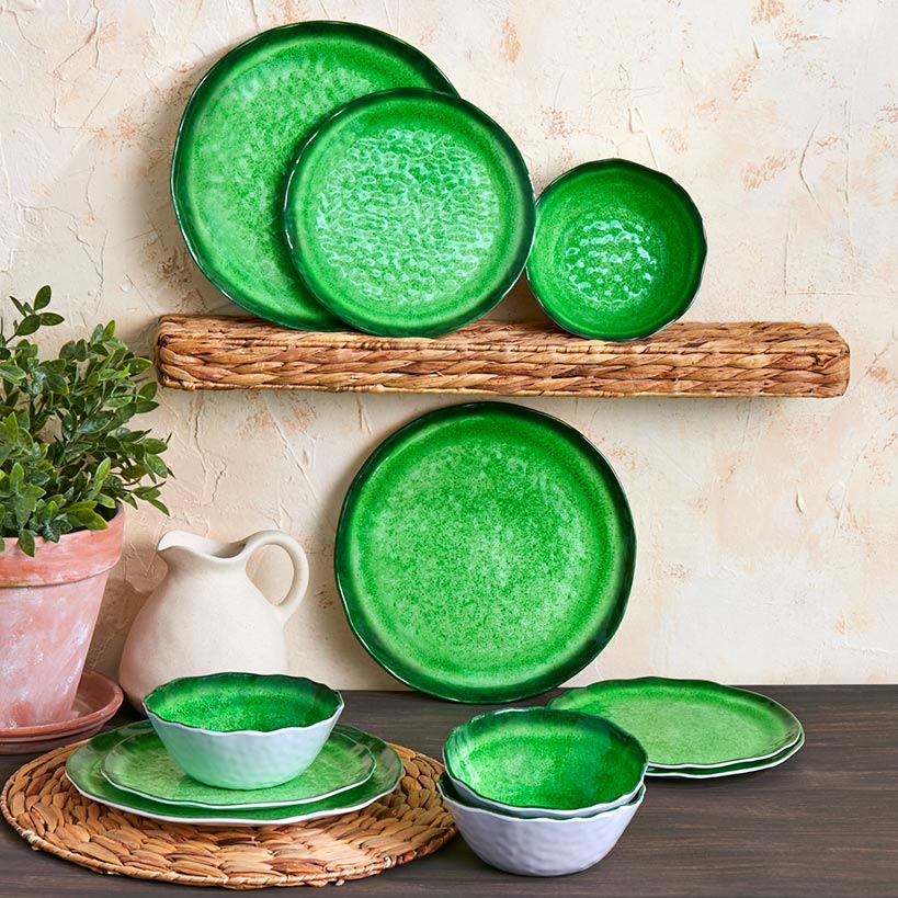 Rustic Melamine Vibrant Dinnerware Set Service for 4#select-color_green