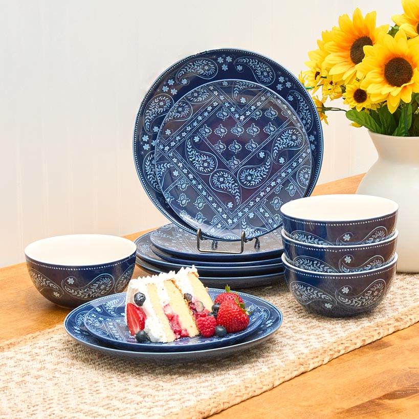 Dolly Parton Stoneware Everyday Paisley 12-Pc Dinnerware Set#select-set_rhythm-'n'-blues
