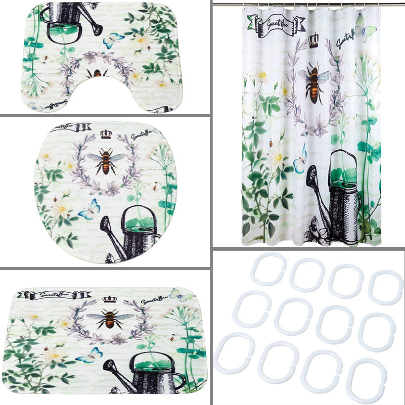 Honey Bee Memory Foam Bath Rugs and Shower Curtain 16-Pc. Set
