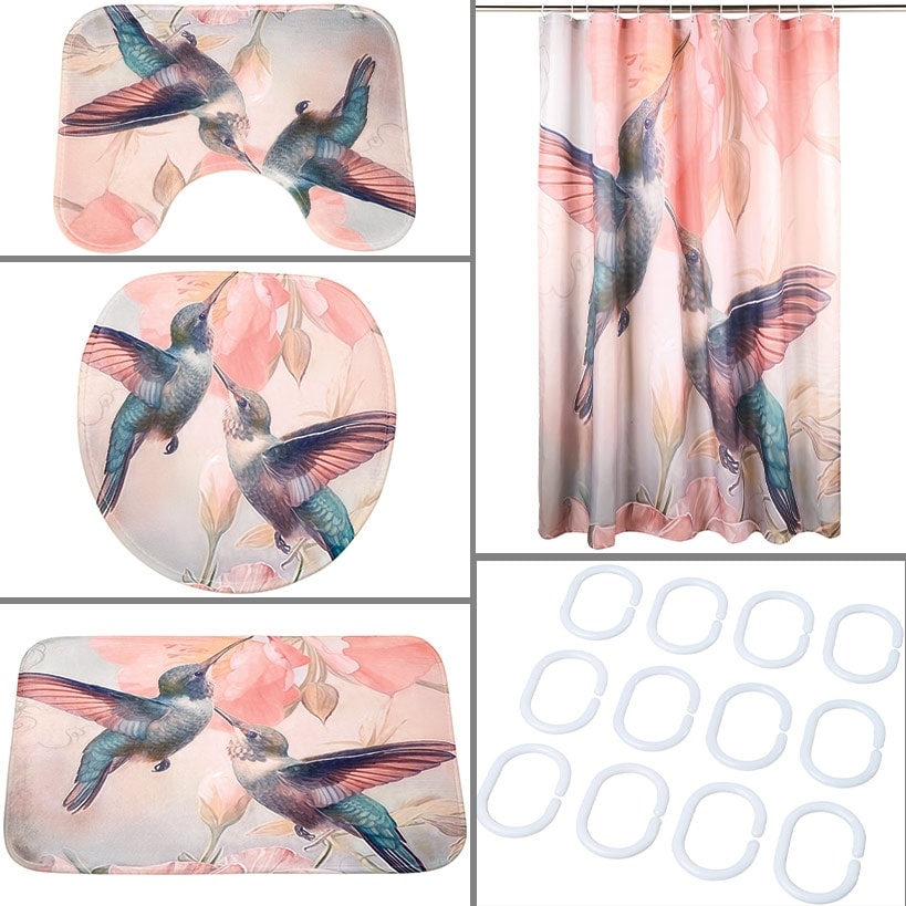Hummingbird Memory Foam Bath Rugs and Shower Curtain 16-Pc. Set