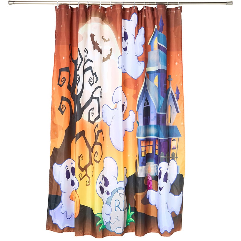 Memory Foam Bath Rugs and Shower Curtain Complete 16-Pc Set Halloween
