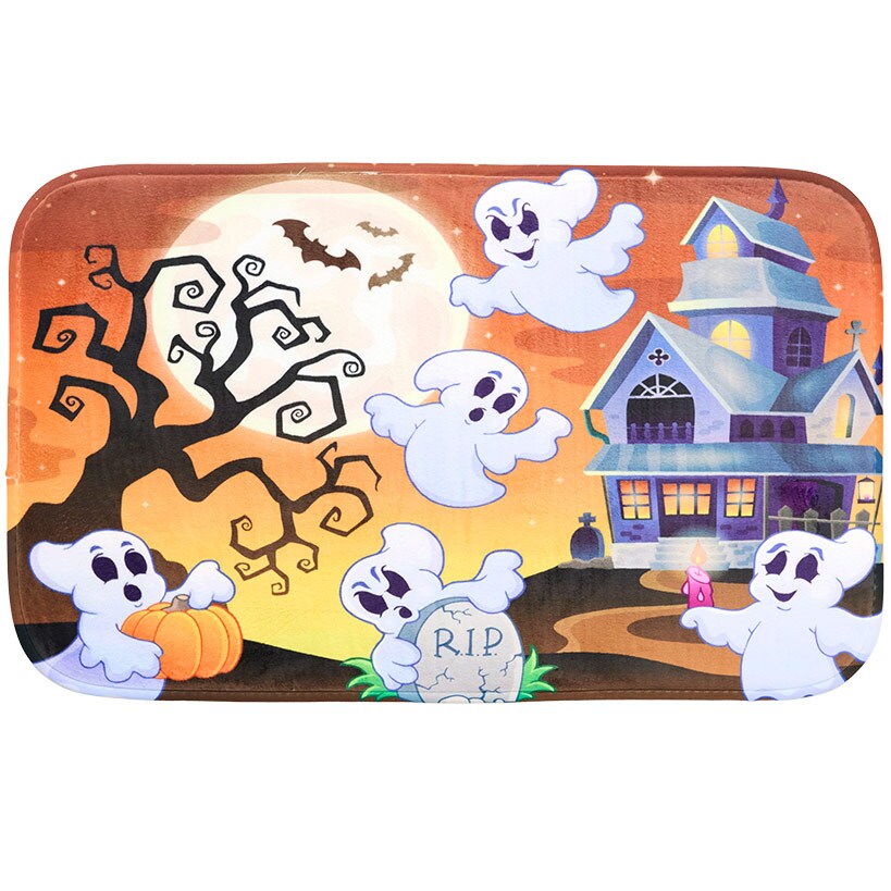 Memory Foam Bath Rugs and Shower Curtain Complete 16-Pc Set Halloween