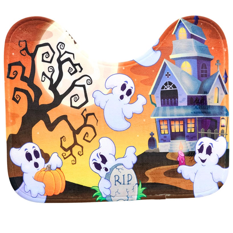 Memory Foam Bath Rugs and Shower Curtain Complete 16-Pc Set Halloween