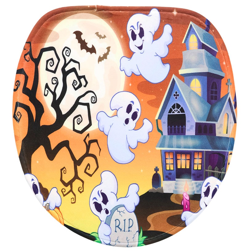 Memory Foam Bath Rugs and Shower Curtain Complete 16-Pc Set Halloween