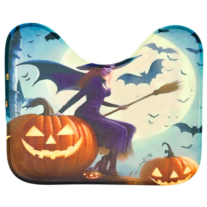Memory Foam Bath Rugs and Shower Curtain Complete 16-Pc Set Halloween