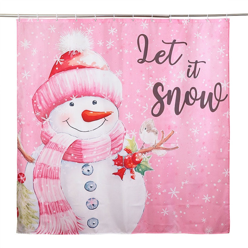 Memory Foam Bath Rugs & Shower Curtain Complete 16-Pc Set Let It Snow