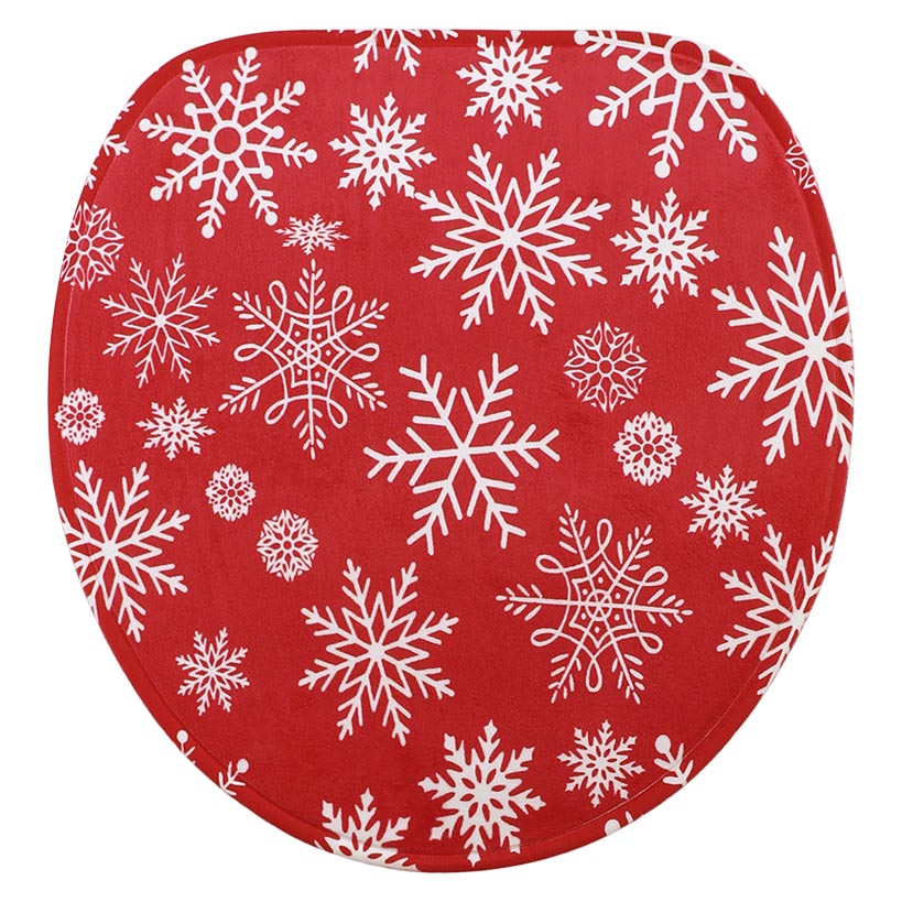 Memory Foam Bath Rugs & Shower Curtain Complete 16-Pc Set Red Snowflake