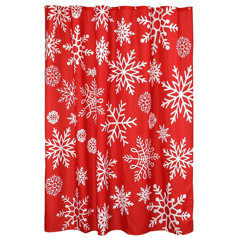 Memory Foam Bath Rugs & Shower Curtain Complete 16-Pc Set Red Snowflake