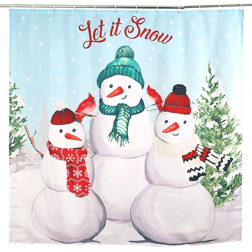 Memory Foam Bath Rugs & Shower Curtain Complete 16-Pc Set Snow Family