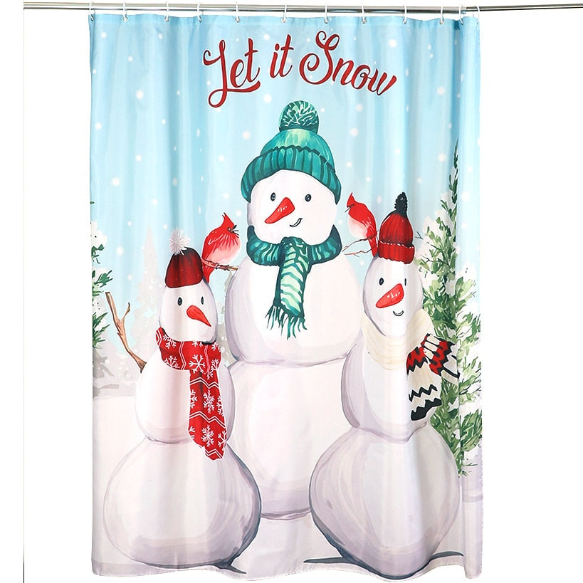 Memory Foam Bath Rugs & Shower Curtain Complete 16-Pc Set Snow Family