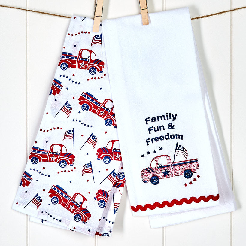 Americana Embroidered Kitchen Towels, Set of 2