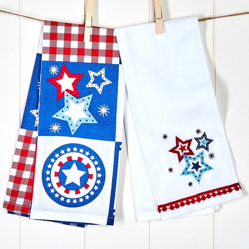 Americana Embroidered Kitchen Towels, Set of 2