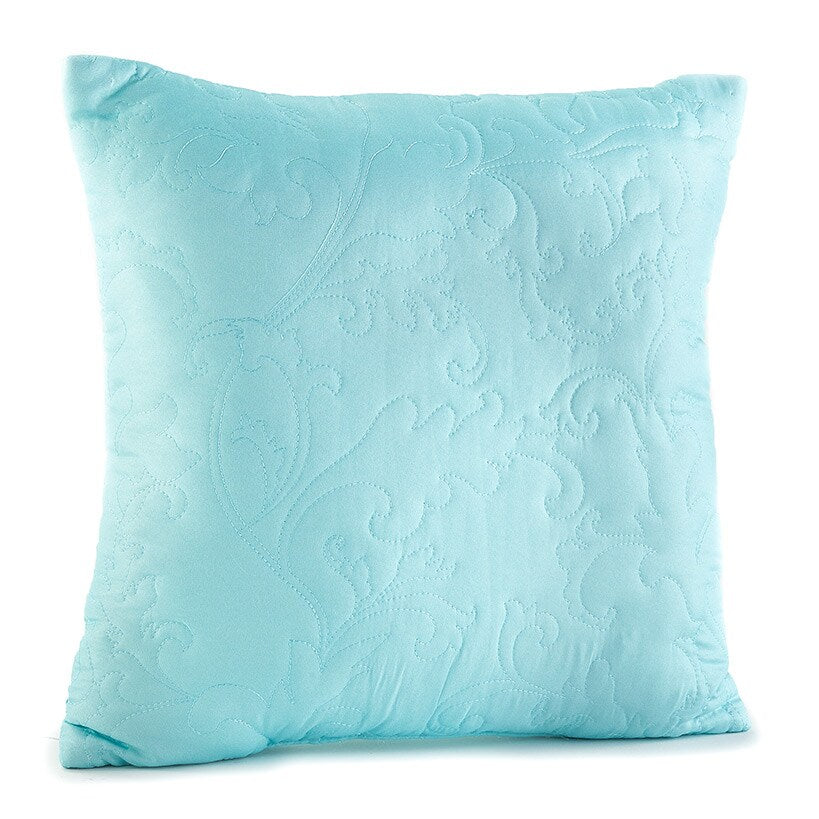 18" Quilted Damask Seafoam Blue Accent Pillow